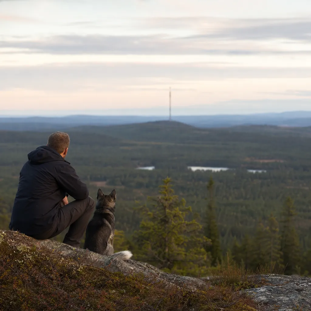 Norrländsk vy med mobilmast i fjärran